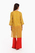 Embroidery tunic with contrast color piping in printed cotton voile